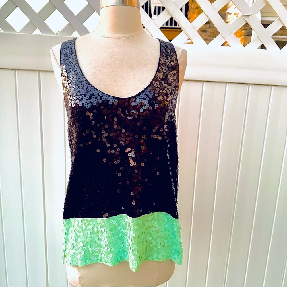 J. Crew Navy and Aqua Sequin tank